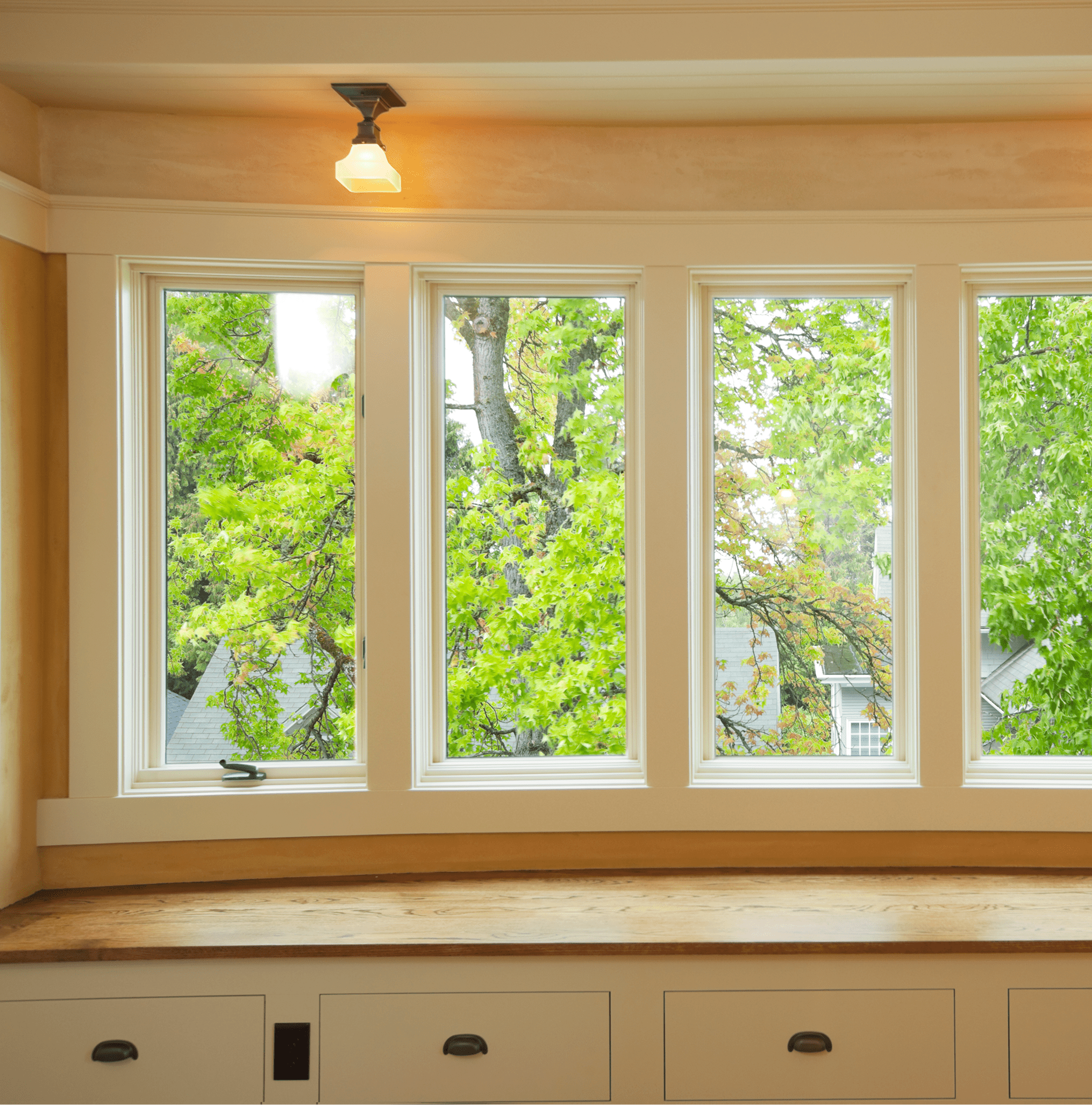 Cozy room with large windows