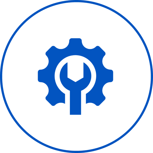 Gear and wrench icon in blue