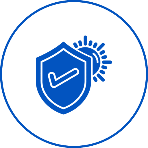Protection symbol with sunlight and checkmark