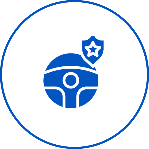 Blue icon with shield and circle
