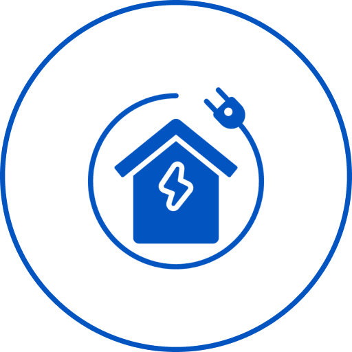 Blue circle with house and plug design
