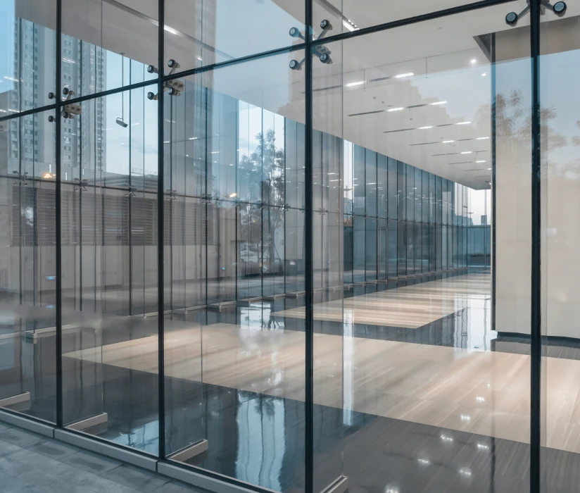 Spacious lobby with glass walls
