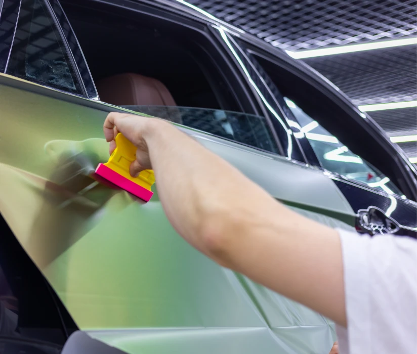 Vehicle wrap installation in progress