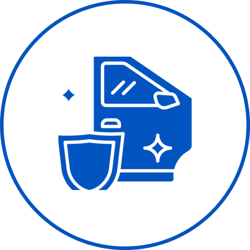 Blue car door and shield illustration